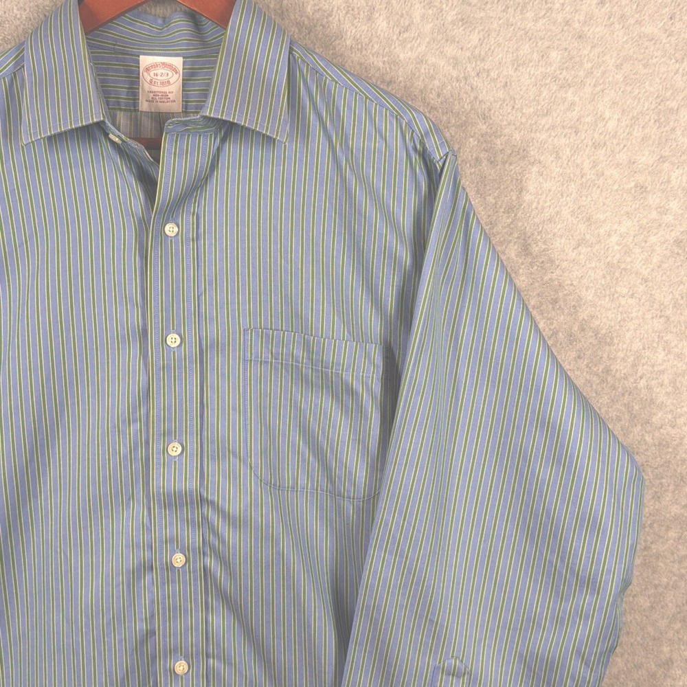 Brooks Brothers 1818 Men's Blue Striped Dress Shirt 16-2/3 Traditional Fit